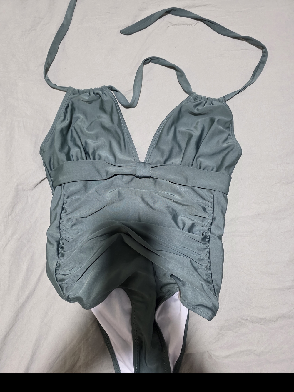 Classic Ruched Halter One-Piece Swimsuit - Sage Green